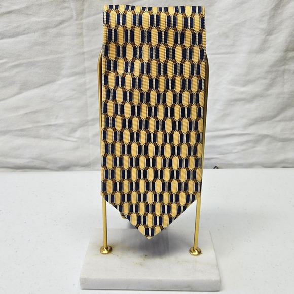 Brooks Brothers Other - Brooks Brothers Silk Tie Mens Yellow Navy Blue Geometric Chain Link Makers USA